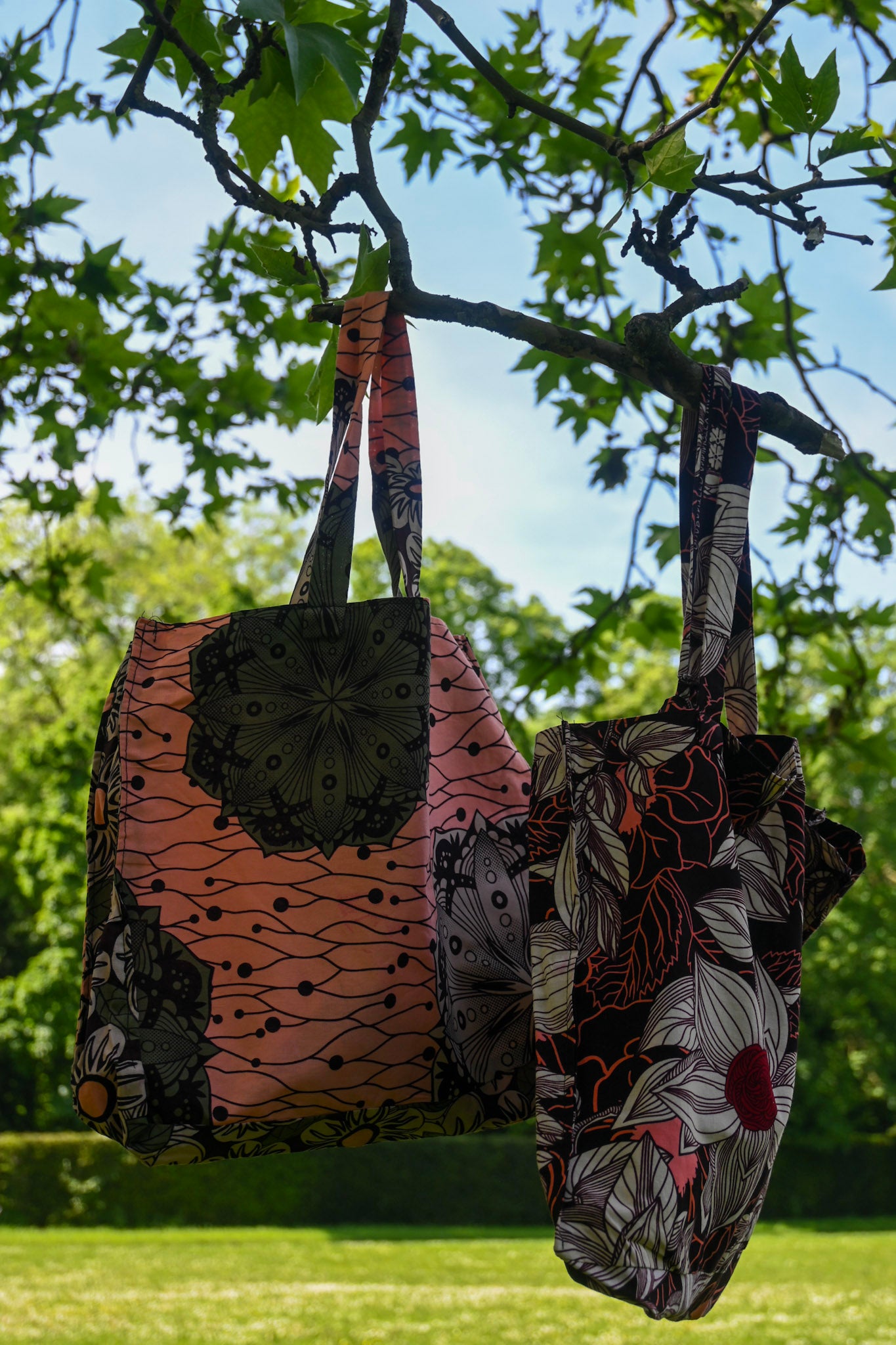 Tote bag en tissus Wax - Saumon - Motif Africain - Taille Large