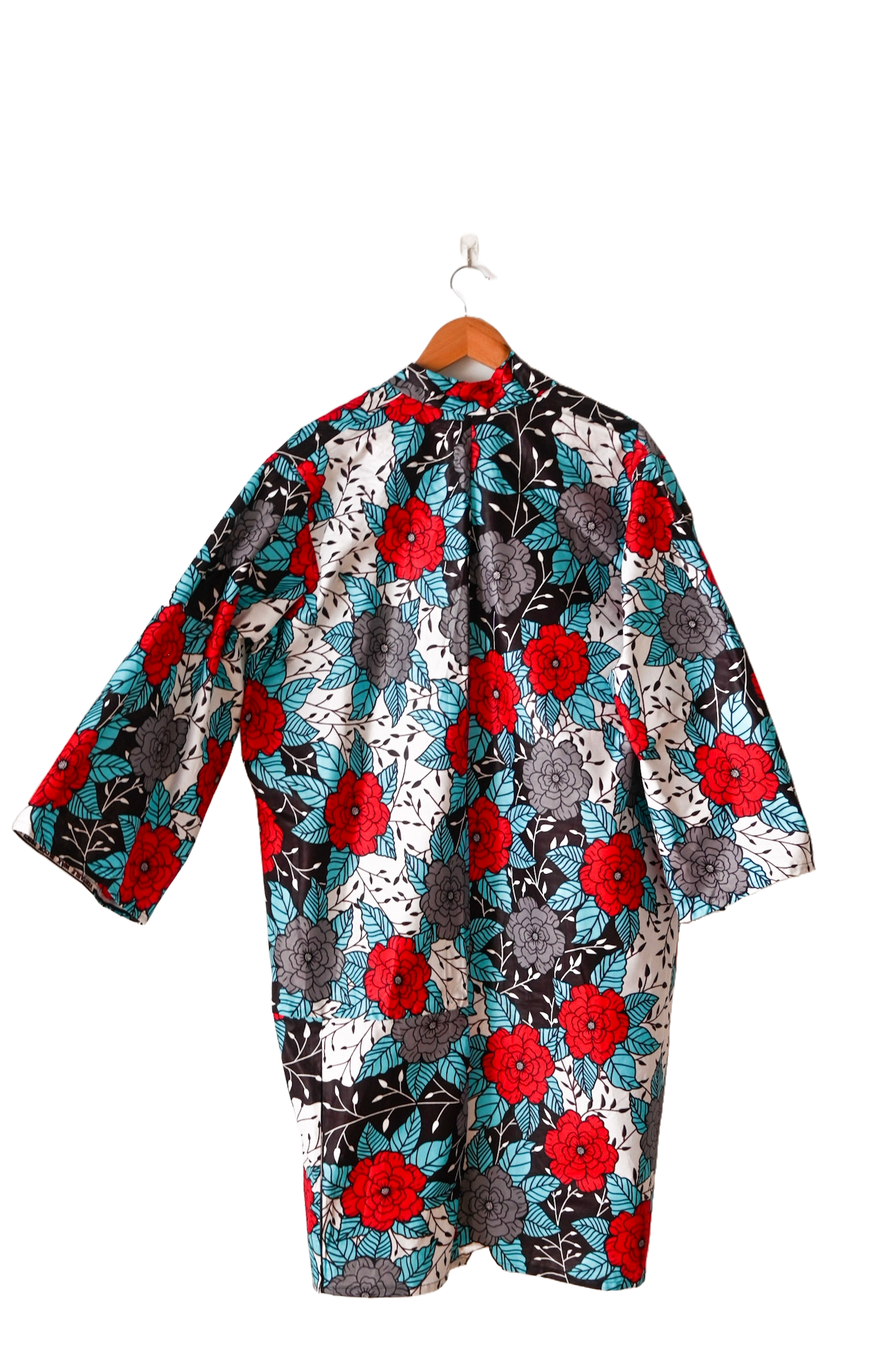 Kimono long en tissus Wax - Taille Unique - Blanc - Motif africain