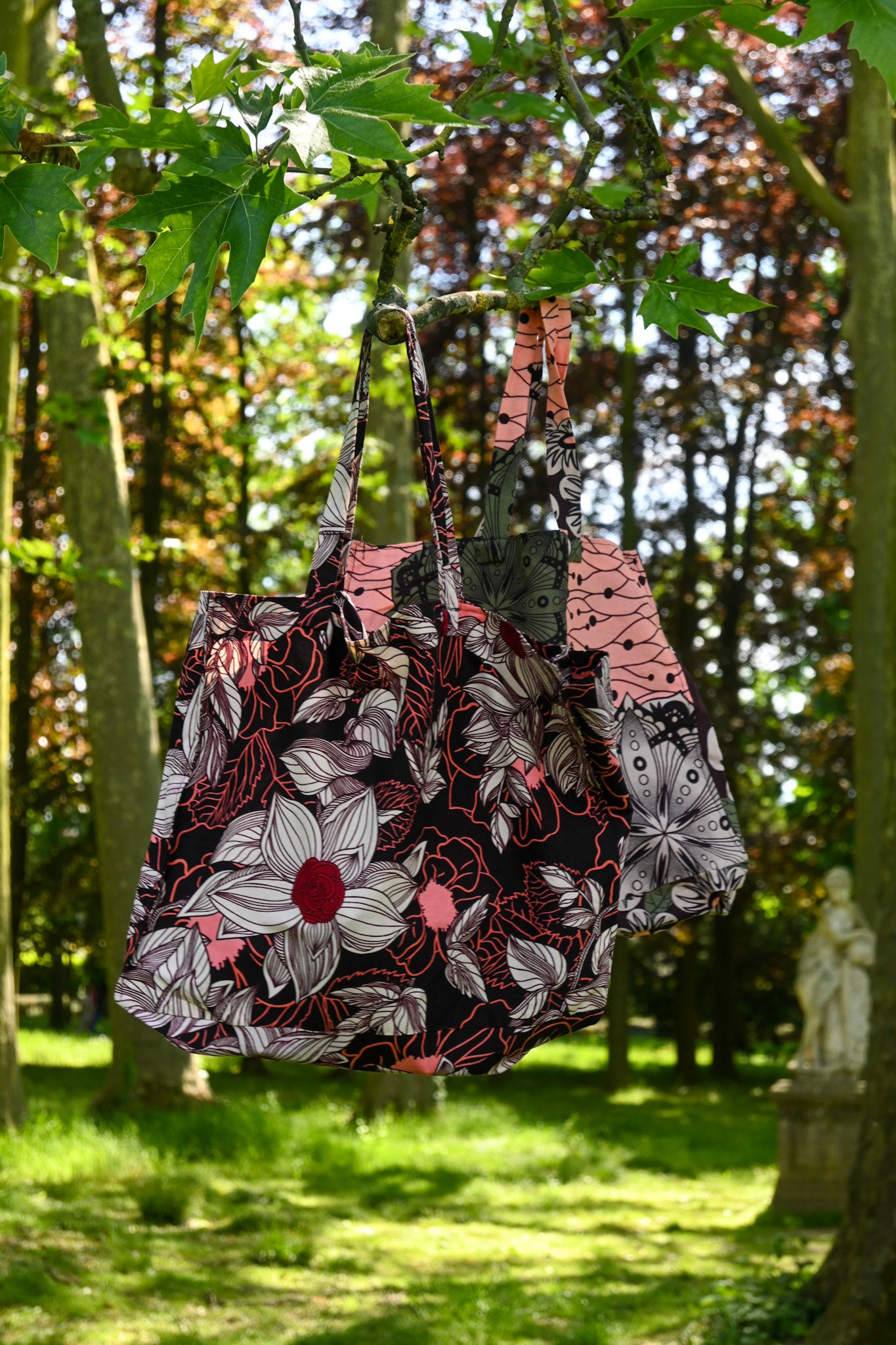 Tote bag en tissus Wax - Rose - Motif Africain - Taille Large