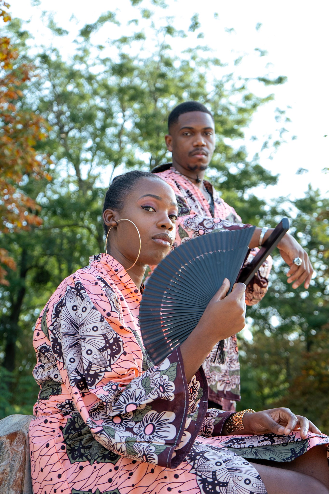 Long Kimono in Wax Fabric - One Size - Salmon - African Pattern