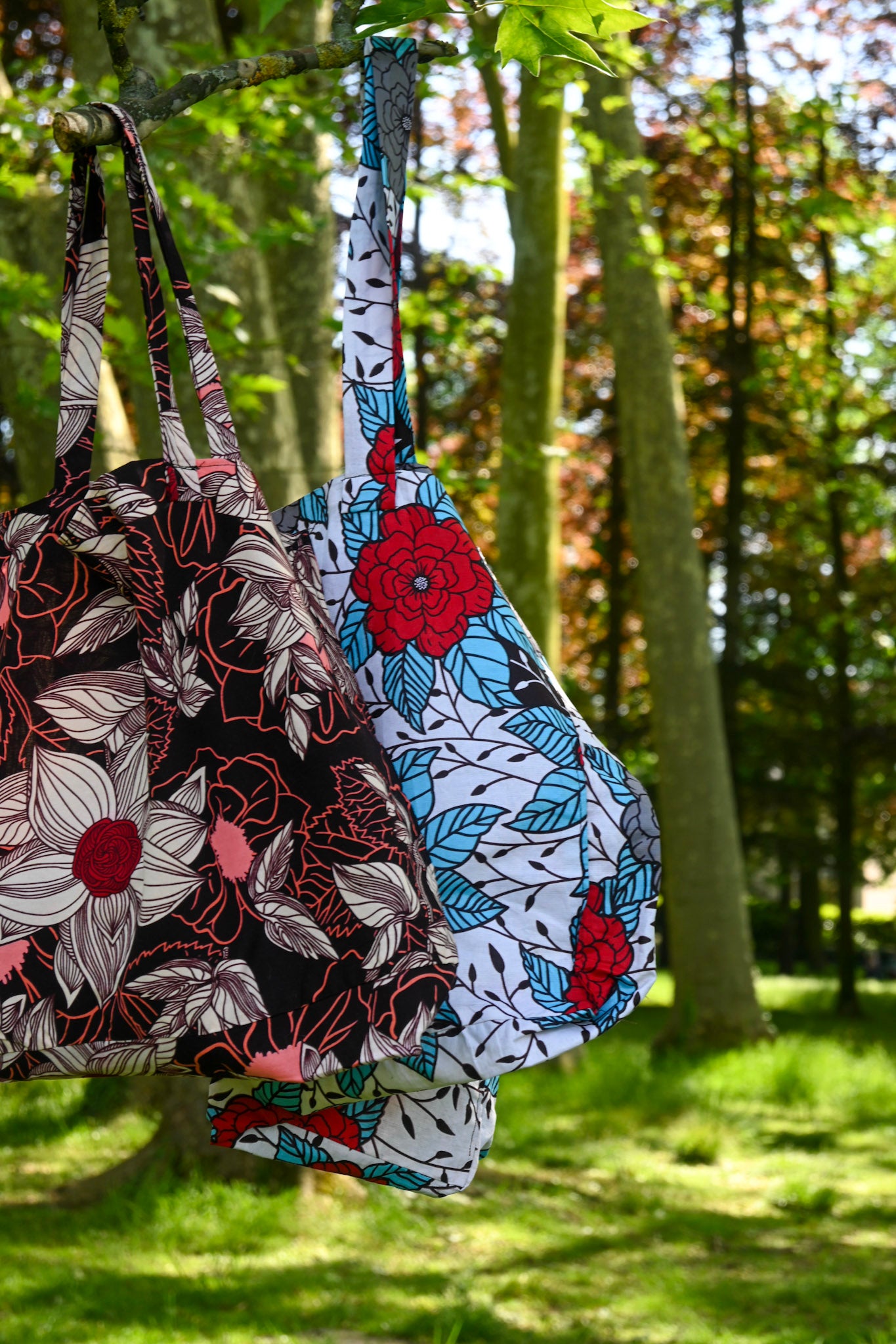 Tote bag en tissus Wax - Blanc - Motif Africain - Taille Large