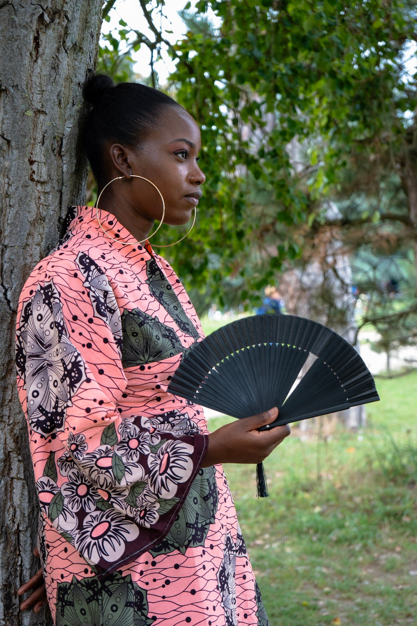 Long Kimono in Wax Fabric - One Size - Salmon - African Pattern