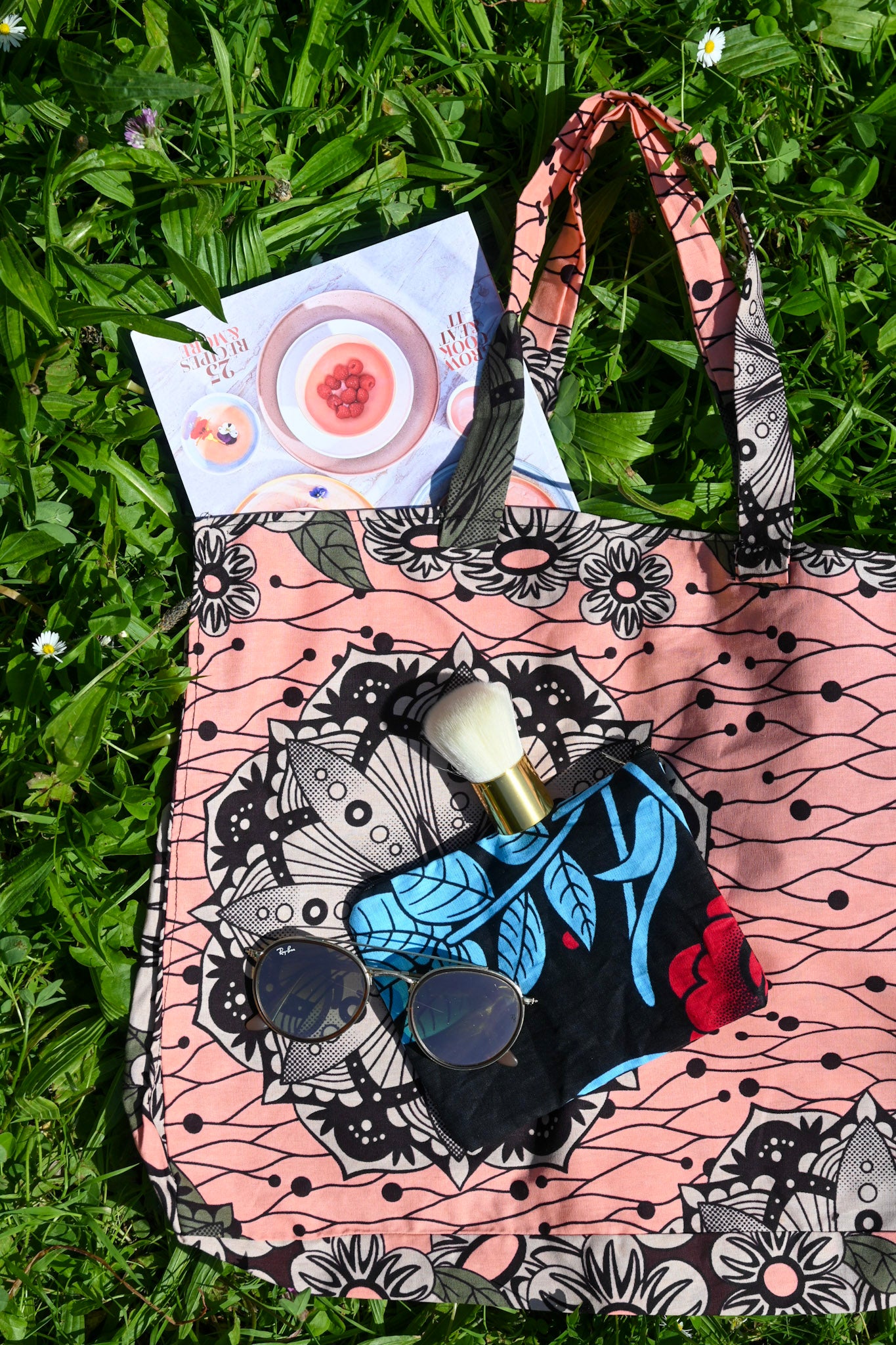 Tote bag en tissus Wax - Saumon - Motif Africain - Taille Large