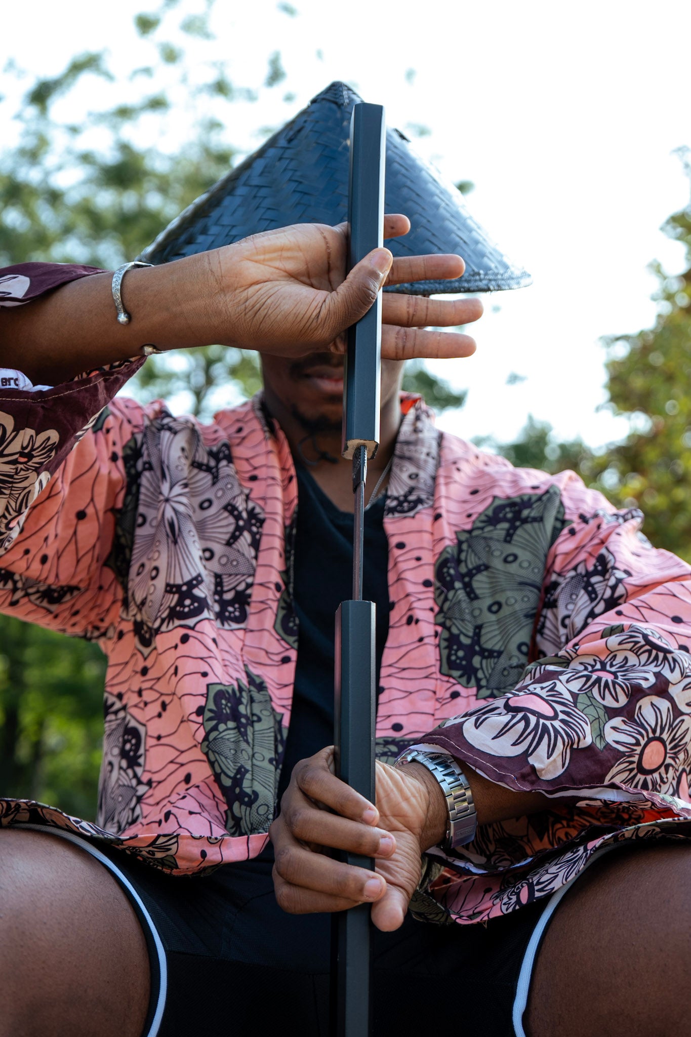 Short Kimono in Wax Fabric - One Size - Salmon - African Pattern