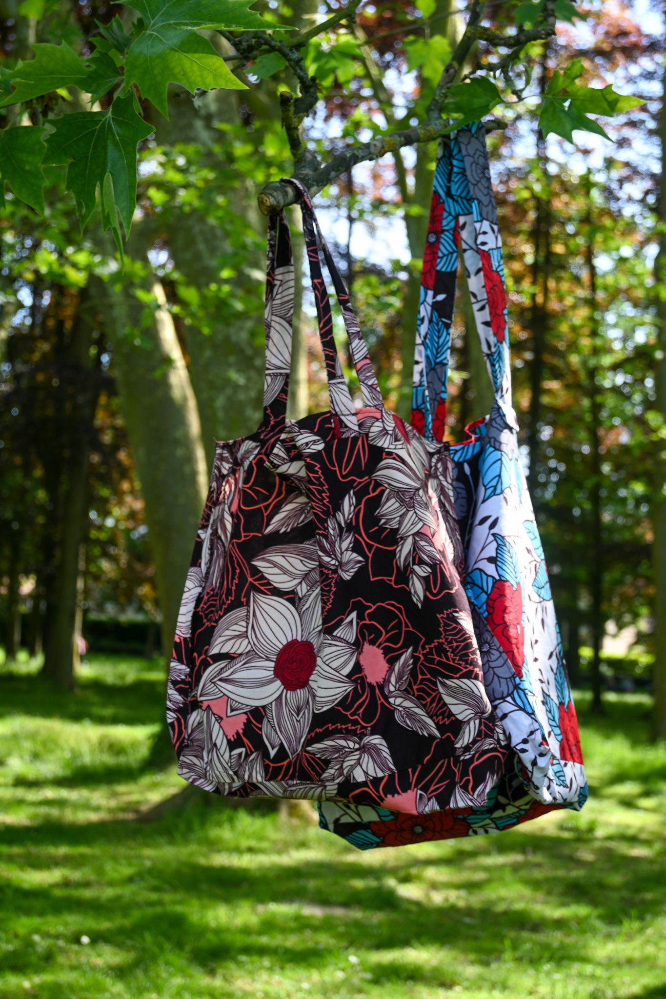 Tote bag en tissus Wax - Rose - Motif Africain - Taille Large