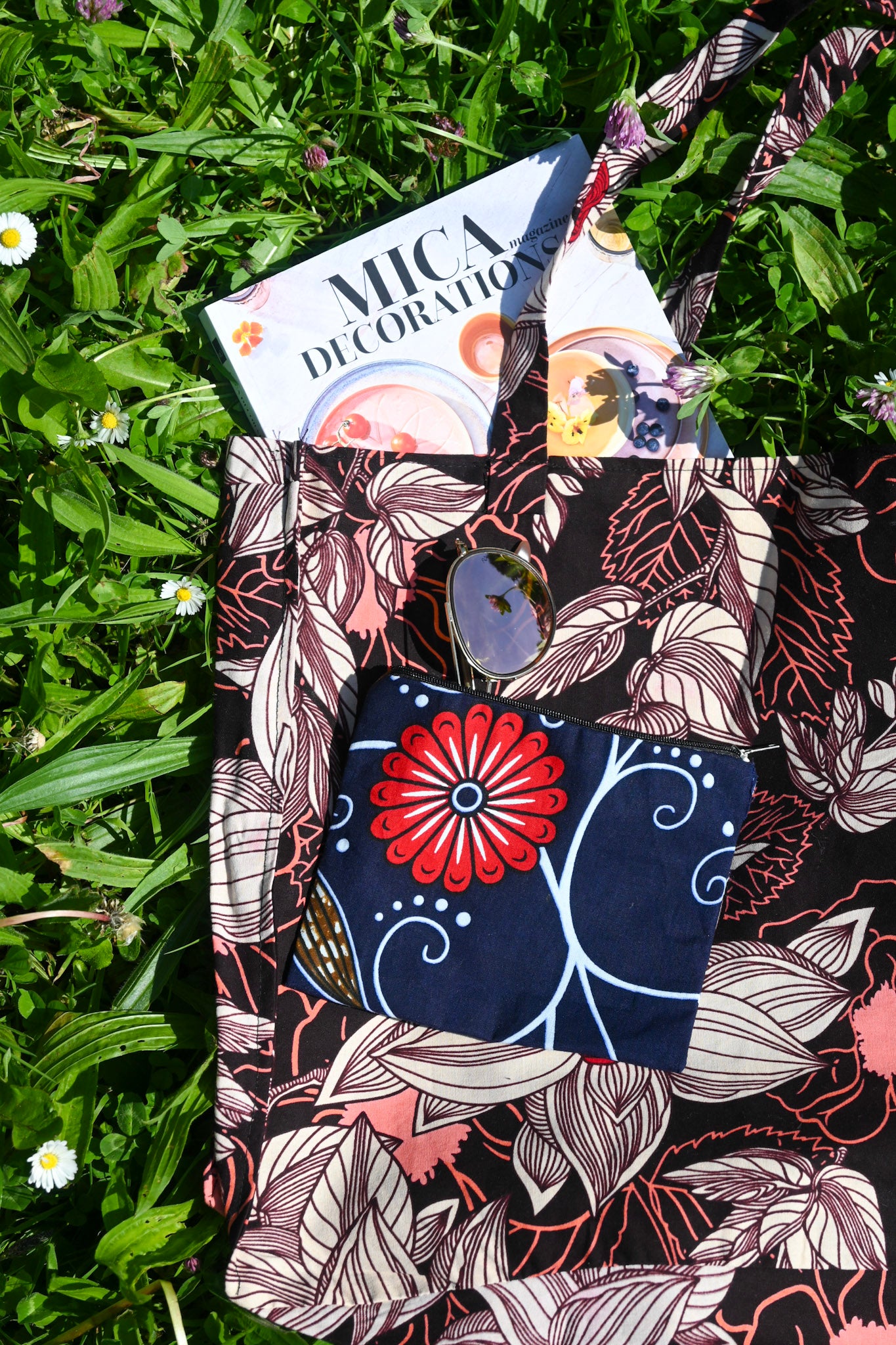 Tote bag en tissus Wax - Rose - Motif Africain - Taille Large