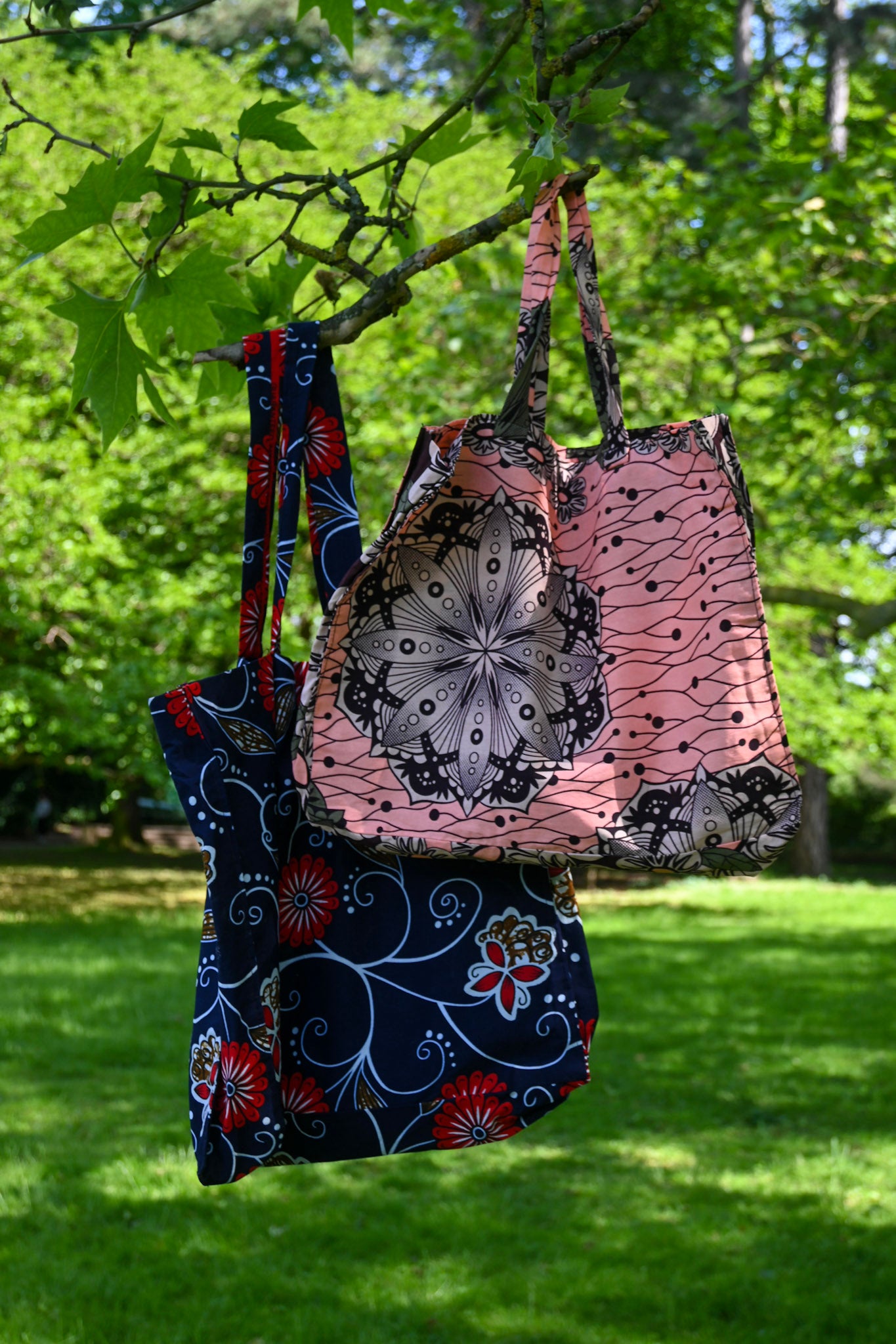 Tote bag en tissus Wax - Saumon - Motif Africain - Taille Large