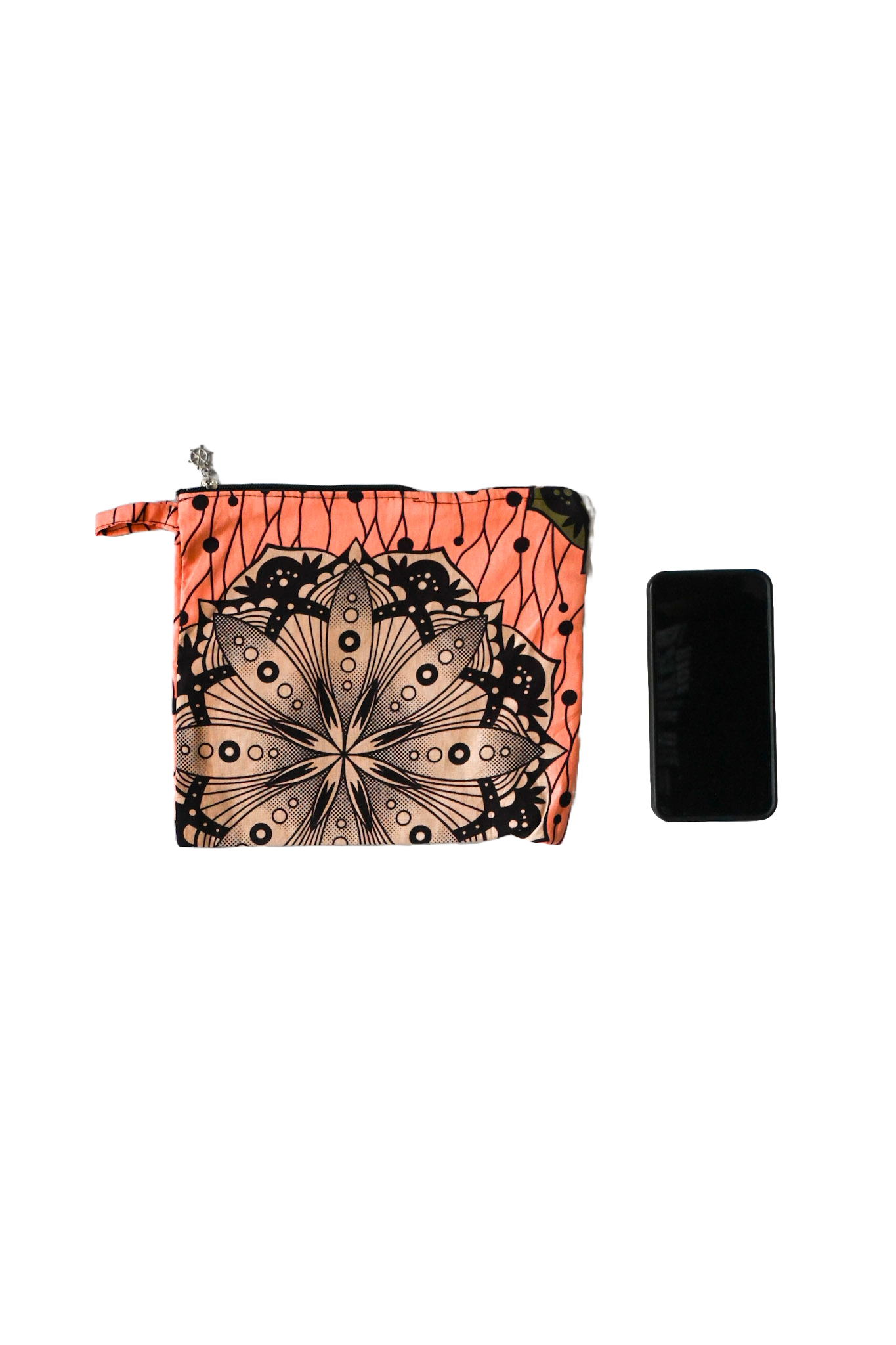 Small Wax Fabric Pouch - Pink - African Pattern - 15 x 9 cm
