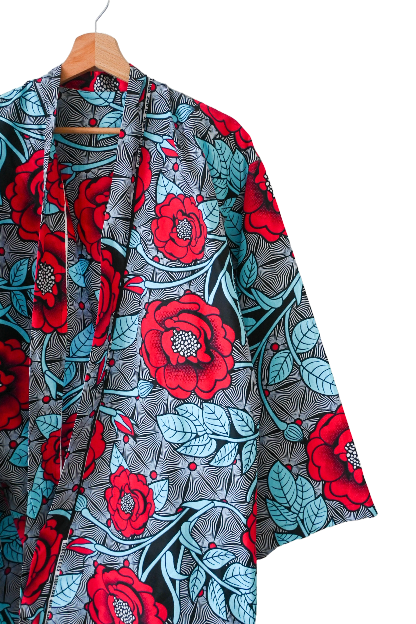 Kimono court en tissus Wax - Taille Unique - Bleu - Motif africain