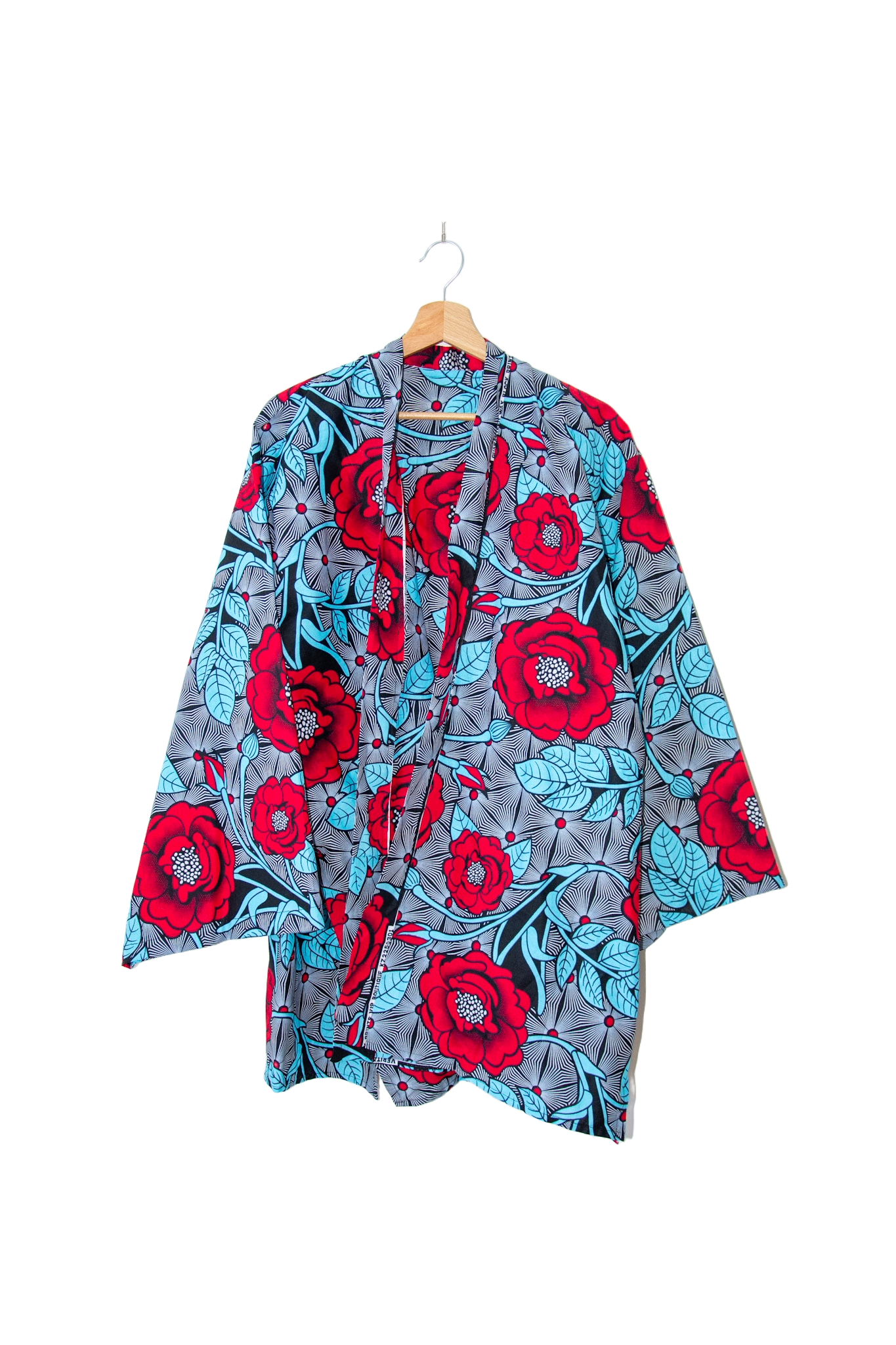 Kimono court en tissus Wax - Taille Unique - Bleu - Motif africain
