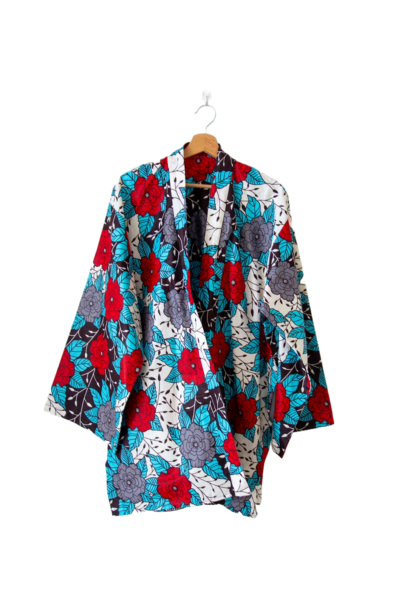 Short Kimono in Wax Fabric - One Size - White - African Pattern