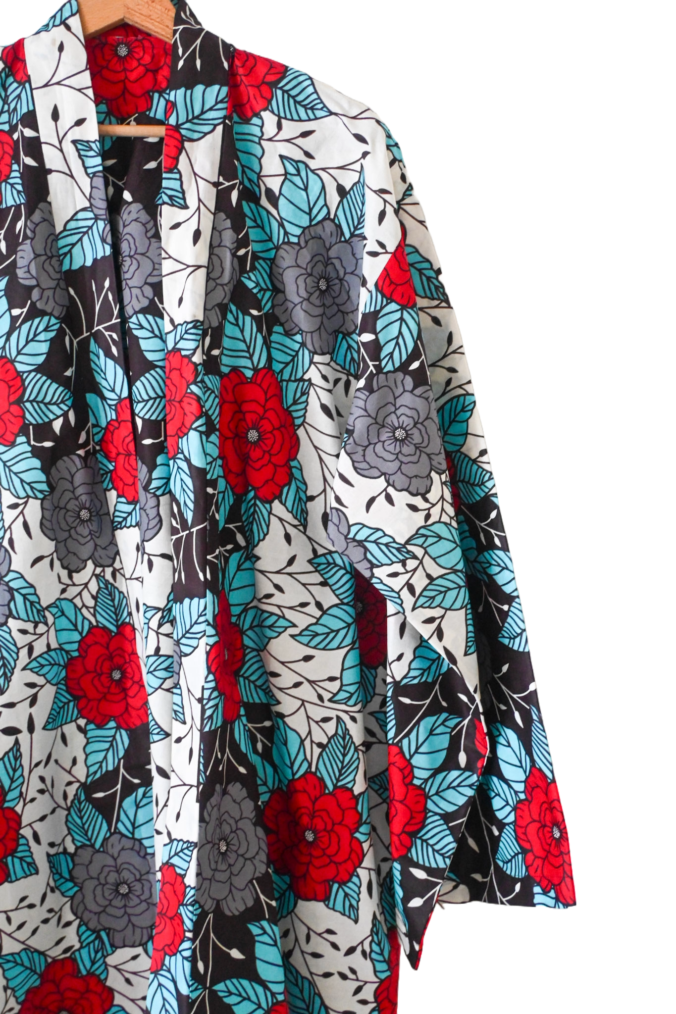 Short Kimono in Wax Fabric - One Size - White - African Pattern