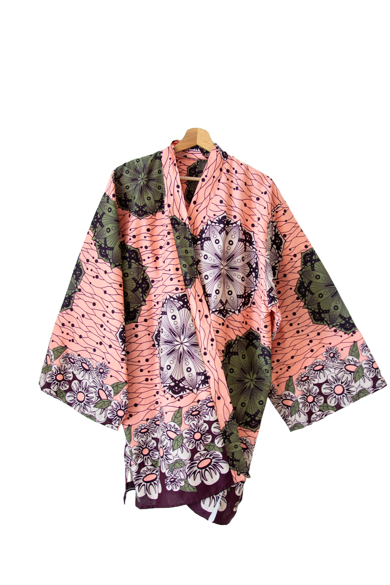 Short Kimono in Wax Fabric - One Size - Salmon - African Pattern