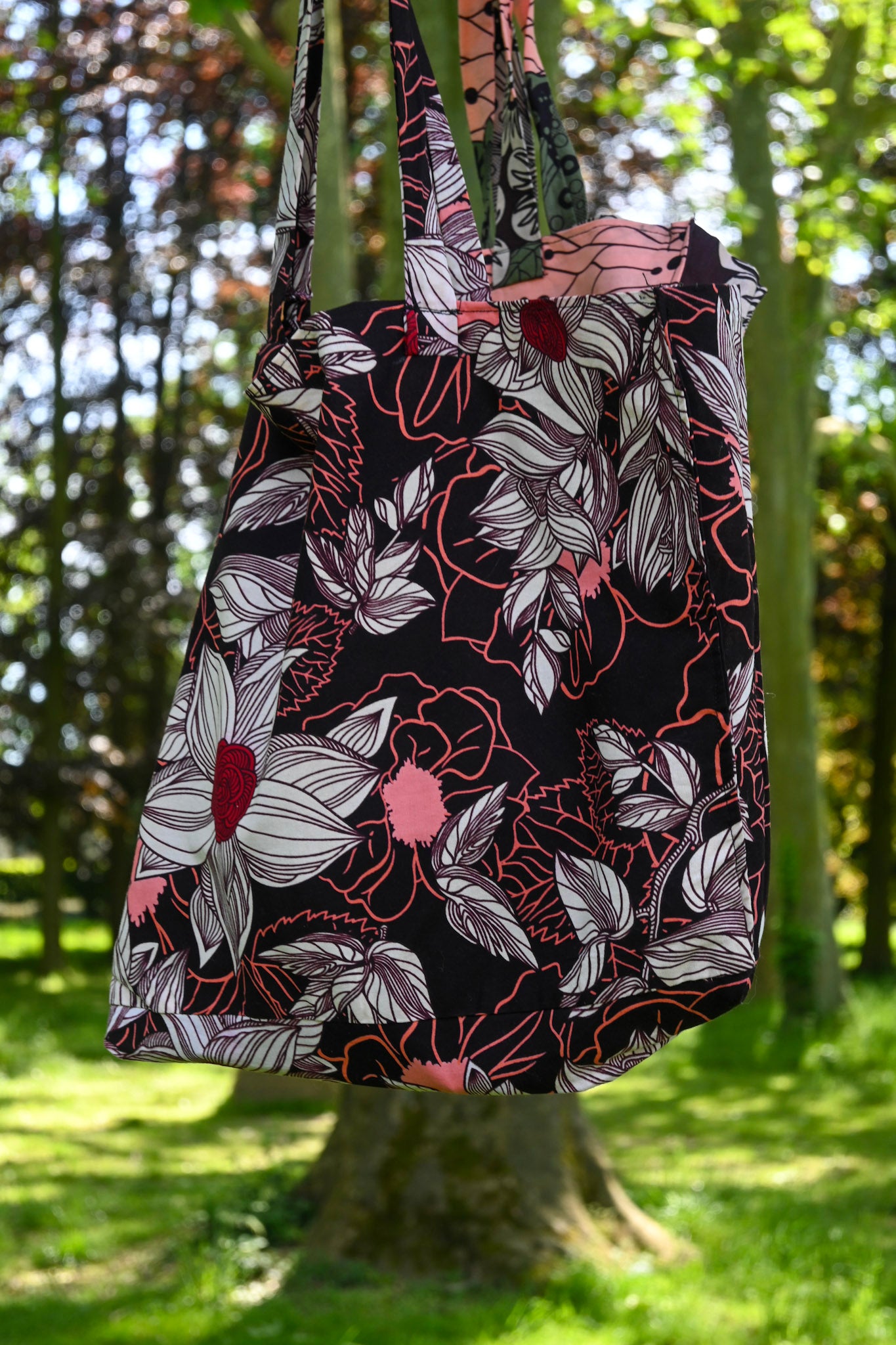 Tote bag en tissus Wax - Rose - Motif Africain - Taille Large