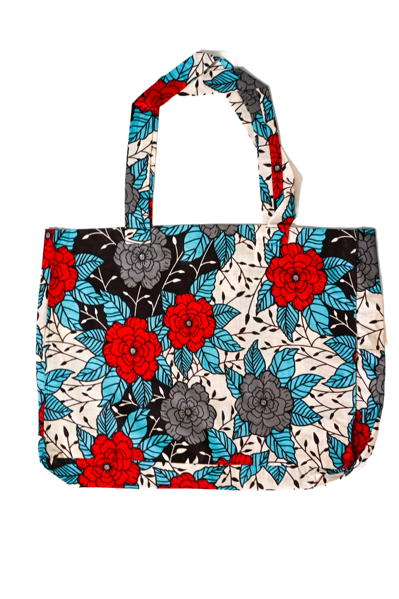 Tote bag en tissus Wax - Blanc - Motif Africain - Taille Large