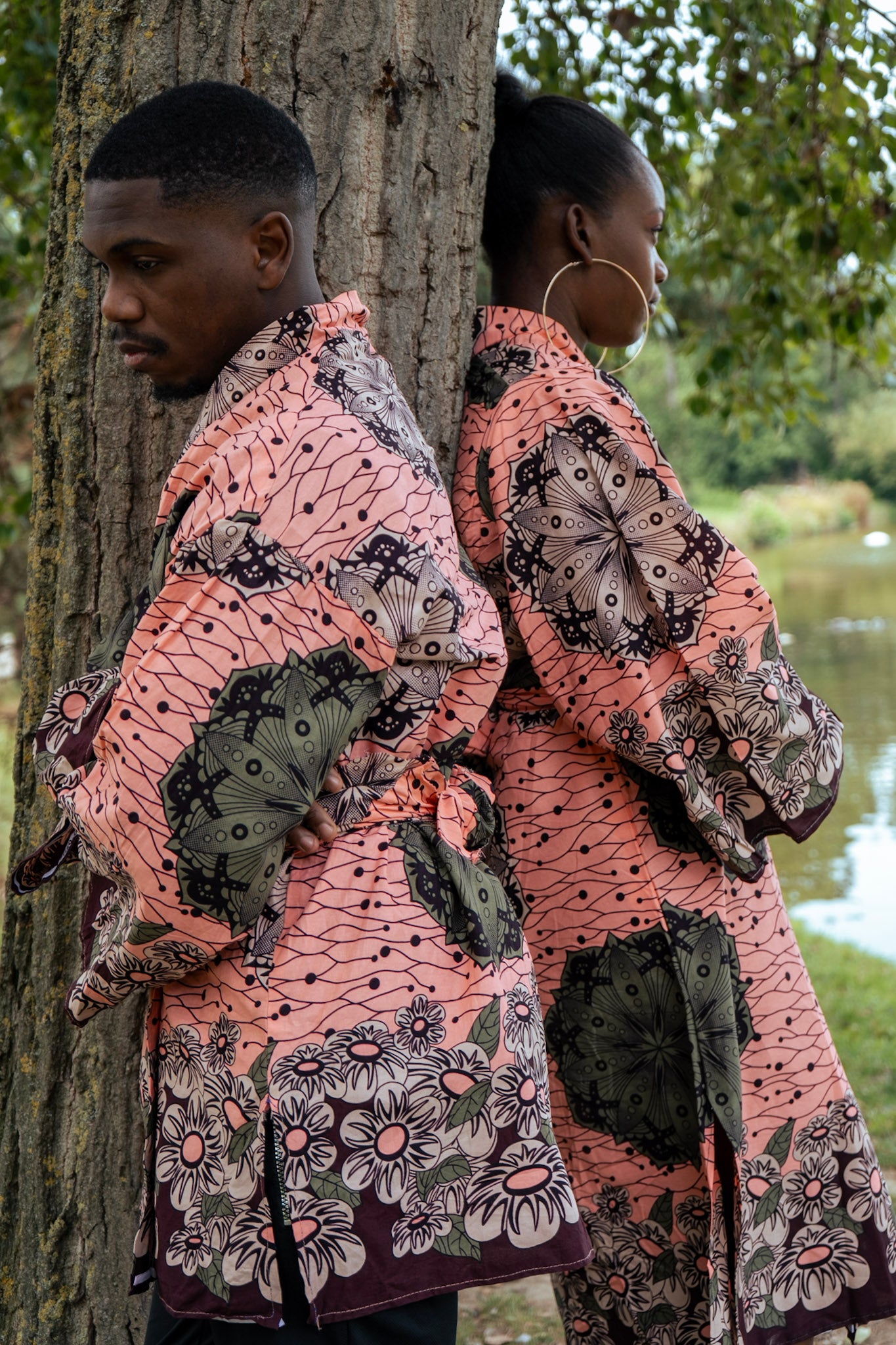 Long Kimono in Wax Fabric - One Size - Salmon - African Pattern