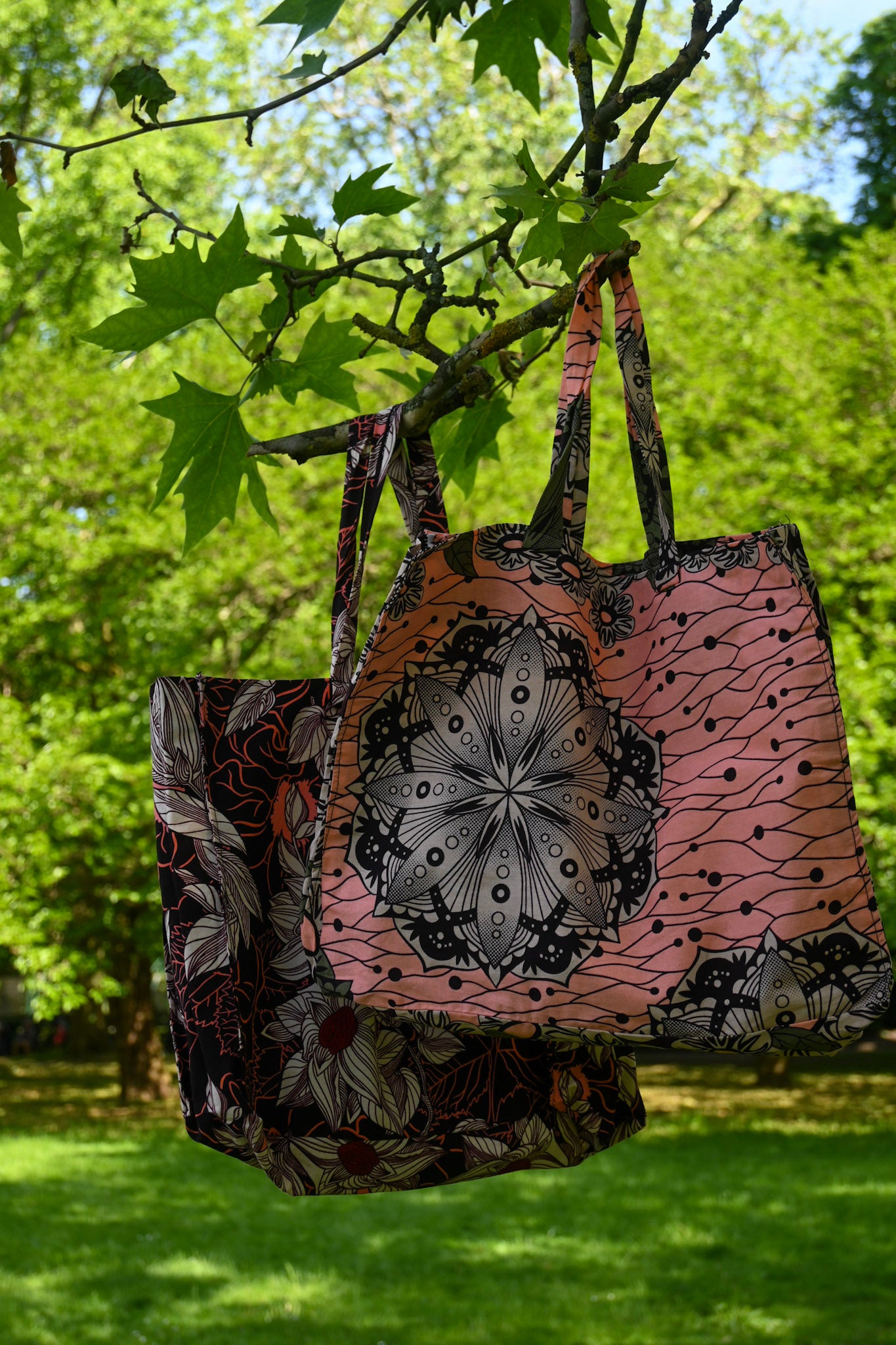Tote bag en tissus Wax - Saumon - Motif Africain - Taille Large